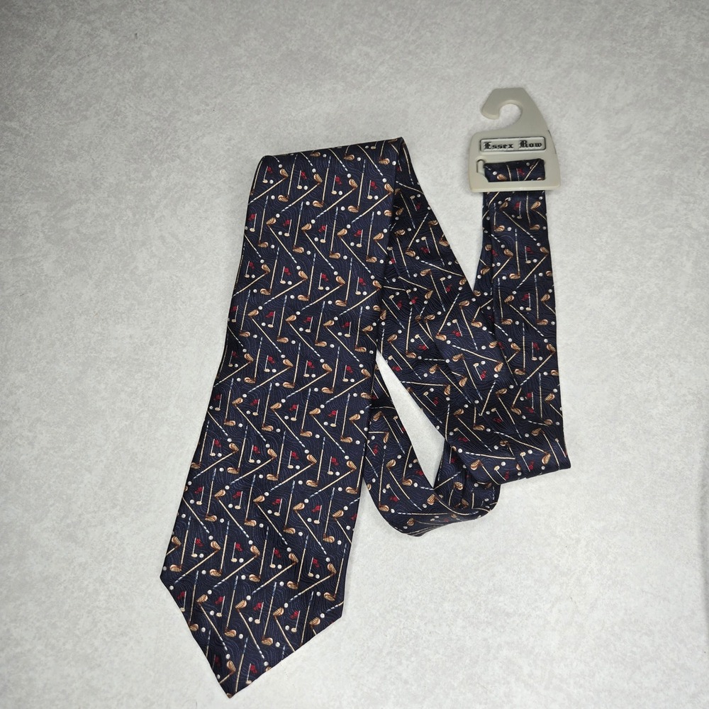 Essex Row Golf Designs Silk Jacquard Tie Navy Blue Golf Clubs Putter